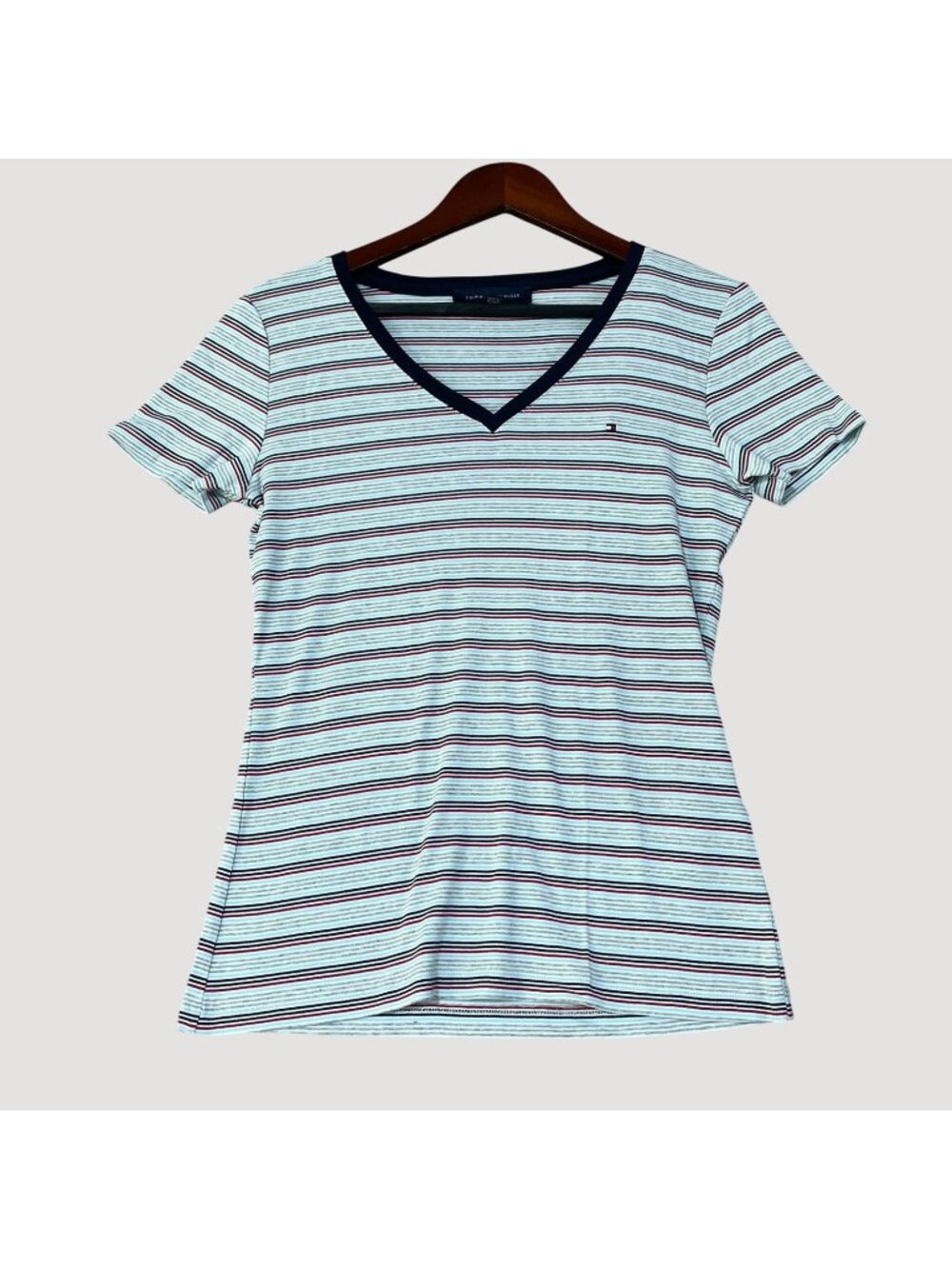 NWT Tommy Hilfiger Women's M Blue & Red Striped V-Neck T-Shirt